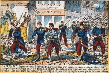 Soldats gouvernementaux avançant dans Paris pour réprimer la Commune, 24 mai 1871