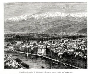 Grenoble depuis la chaîne de Belledonne, France, 1886