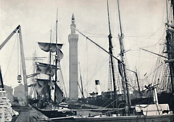 Grimsby - Vue des docks, avec la tour hydraulique, 1895
