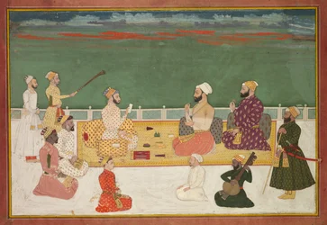 Portrait de groupe de Rajas entourés de la suite courtoise
