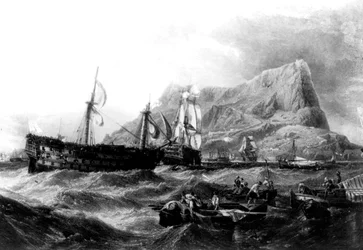 HMS Victory remorqué de retour à Gibraltar, 1805, 19e siècle