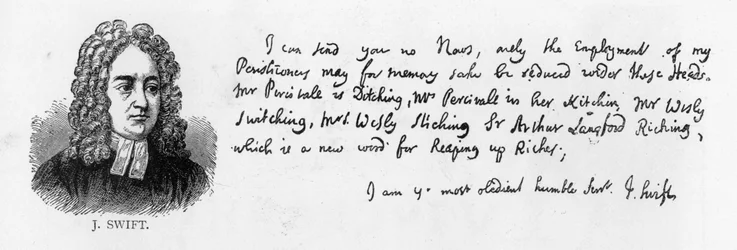 Écriture et signature de Jonathan Swift, 17 avril