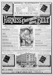 Publicité pour la ceinture électropathique Harness, 1893