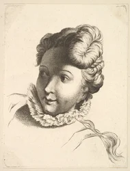 Tête de femme portant une fraise, de Livre de Têtes Gravées d