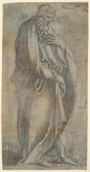 Figure masculine lourdement drapée