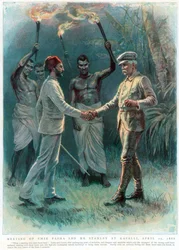 Henry Morton Stanley, journaliste et explorateur gallois, rencontrant Emin Pasha à Kavalli, 29 avril 1888