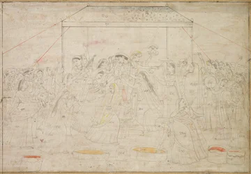 Dieu hindou Krishna habillé en vêtements de femme pour le festival de printemps Holi, c. 1790