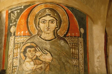 Sainte Vierge et Saint Jean, monastère copte de Kame : Marie allaitant Jésus, Égypte