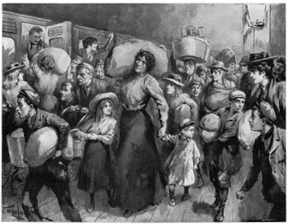 Cueilleurs de houblon quittant le pont de Londres à minuit, 1900