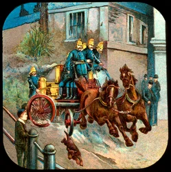 Pompe à incendie tirée par des chevaux, 19ème siècle