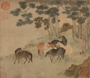 Chevaux dans un paysage avec un serviteur