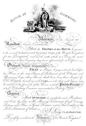 Résolution de la Chambre des communes remerciant le corps de la Yeomanry volontaire, vers 1905