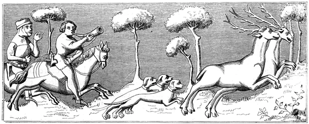Chasse au cerf avec des chiens, 14e siècle 1849