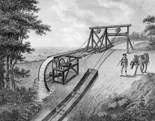 Plan incliné alimenté par une roue à eau utilisé sur un canal, 1796