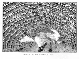 Intérieur de la gare de St Pancras, Londres, 1865