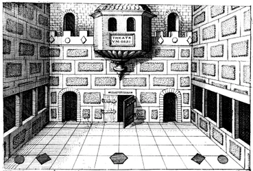 Intérieur du théâtre du Globe, Bankside, Londres, 1617-1619