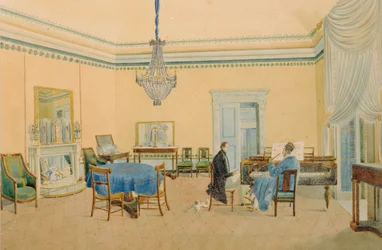 Intérieur avec personnages. La Salle de Musique