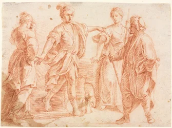 Jacob et Laban avec Rachel et Léa recto Esquisse de deux hommes... verso, 1600s