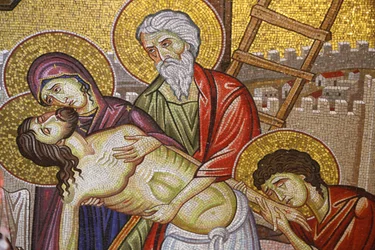 Jésus descendu de la croix, (détail), Église du Saint-Sépulcre, Jérusalem, Israël