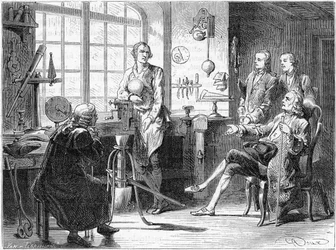 Joseph Black visitant James Watt dans son atelier de Glasgow, vers 1760 vers 1879
