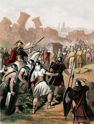 Josué encourage son armée devant les murs de Jéricho, vers 1860