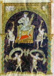 Le Roi David sur son trône, danseurs, fin du 9ème siècle, Abbaye de Saint-Gall