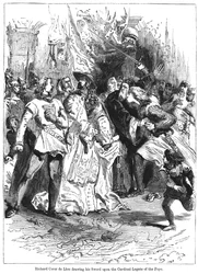 Le roi Richard Ier 1157-1199 tirant son épée sur le légat cardinal du Pape