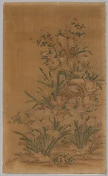 Panneau Ko Ssu : Rochers et Narcisses, 1700s - 1800s