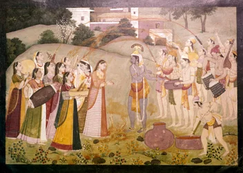 Krishna célébrant le festival de printemps de Holi, vers 1770-1780