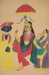 Krishna debout près de Radha assise sur une chaise, 1800s