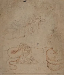 Krishna dompte le serpent Kaliya dans la rivière Yamuna..., vers 1780