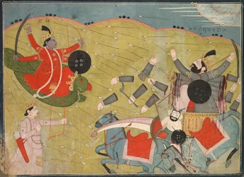 Krishna vainquant Vanasura : Scène de la section Aniruddha Usha de Krishna Lila, vers 1840