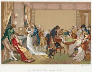 Dames et messieurs jouant à La Bouillotte, France, vers 1804-1814