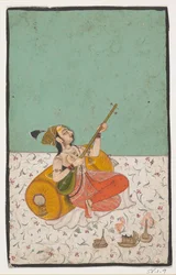 Dame musicienne jouant du sitar, vers 1800