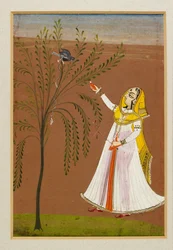 Dame nourrissant un oiseau dans un arbre, 19ème siècle