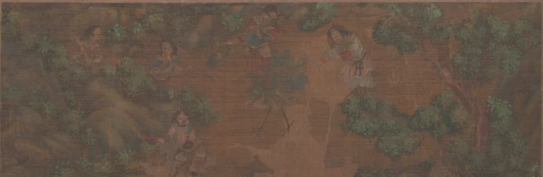 Peinture de paysage avec figure dans un cadre boisé