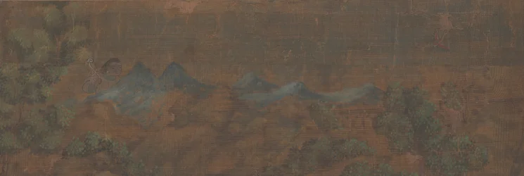 Peinture de paysage avec figure dans un cadre boisé