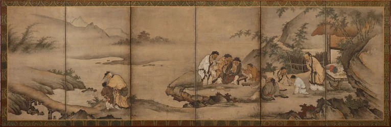 Paysage : les Sept Sages de la forêt de bambous, période Momoyama