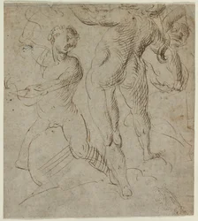 Laocoön (recto), Bataille du pont Milvius (fragment verso), seconde moitié du XVIe siècle