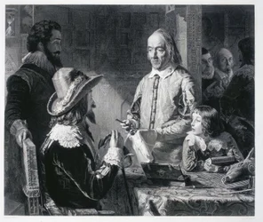 Le médecin anglais William Harvey (1578-1637) montrant au roi Charles Ier Stuart d