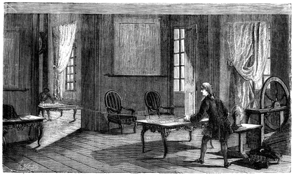 Lesage expérimentant avec le premier télégraphe électrique, Genève, 1774