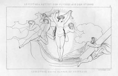Leucothée, la déesse de la mer, sauve Ulysse dans la tempête, vers 1833
