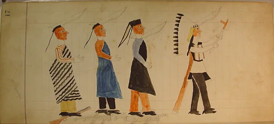 Maffet Ledger : Trois indiens suivant un chef, vers 1874-81