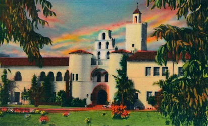 Entrée principale. Bâtiment administratif, State College. San Diego, Californie, vers 1941
