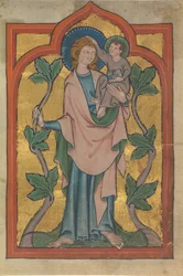 Feuille de manuscrit avec Saint Christophe portant le Christ, début du XIVe siècle