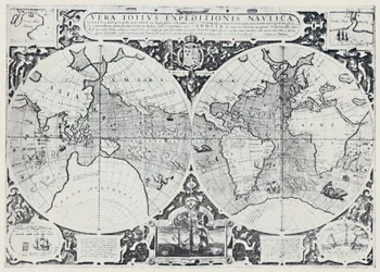 Carte montrant le voyage de circumnavigation de Drake 1577-1580, 1923