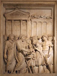 Marc Aurèle et les membres de la famille impériale offrent un sacrifice en gratitude pour le succès contre les tribus germaniques, vers 176-182