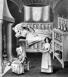 Matronne et servante dans la chambre des malades