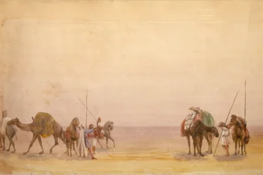 Hommes avec chameaux et chevaux, partie du panorama de Londres à Hong Kong