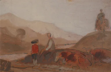 Paysage montagneux avec des figures près d